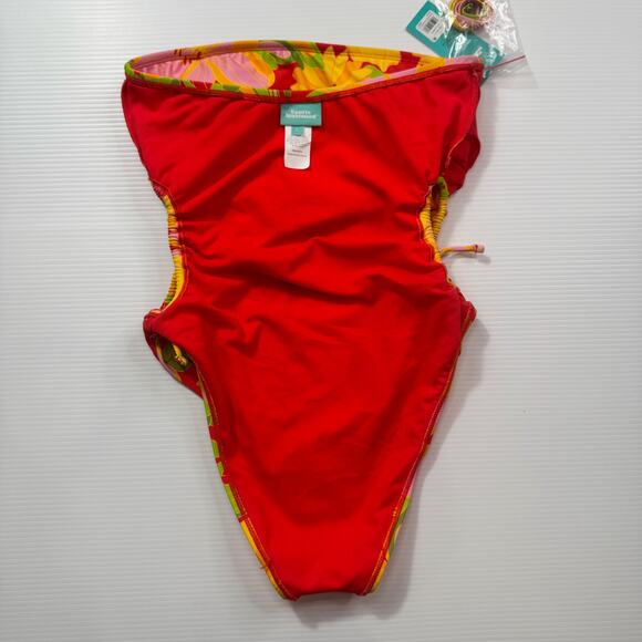 Retro Strapless Floral One Piece Swimsuit Women’s Large NWT 70s Bandeau Dopamine - Picture 13 of 16